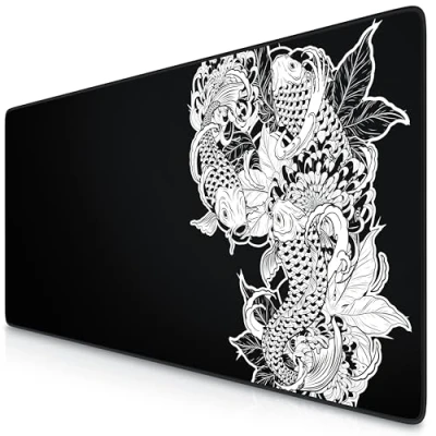 Obrázek Titanwolf XXL Speed Gaming podložka pod myš černá 900 x 400 mm na stůl Large Size zlepšuje přesnost a rychlost Koi Tattoo 3 Design