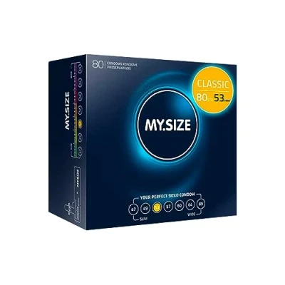 Obrázek MY.SIZE Classic kondomy velikost 3 I 53 mm šířka 80 kusů mega balení Premium extra tenké citově jemné 0,07 tloušťka stěny veganské pro muže