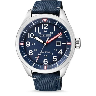 Obrázek Citizen Pánské analogové hodinky Quarz Eco Drive Aviator s nylonovým řemínkem, modrá, Sport