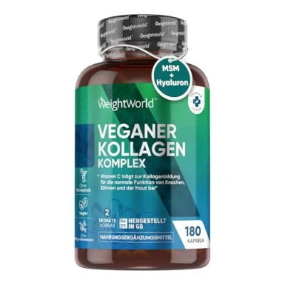 Obrázek Vegan Kollagen Kapseln Mit Hyaluronsäure, Zink, MSM, Vitamin C &amp; E, Resveratrol 180 Collagen Boost Komplex Für Haut, Haare, Nägel Kollagenbildung im Körper WeightWorld