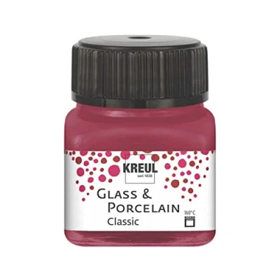 Obrázek KREUL 16207 Glass &amp; Porcelain Classic granátově červená, ve sklenici 20 ml, brilantní barva na sklo a porcelán vodní bázi, rychleschnoucí, krycí