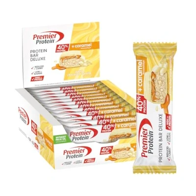 Obrázek Premier Protein Bar Deluxe 40% White Chocolate Vanilla 12 x 50 g Low Sugar Carb bez palmového oleje