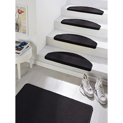Obrázek Hanse Home Rohože na schody Fancy schodišťový koberec samolepicí bezpečnostní stupňovitý půlkruhový pro černá, cca 23 x 65 cm 15 kusů