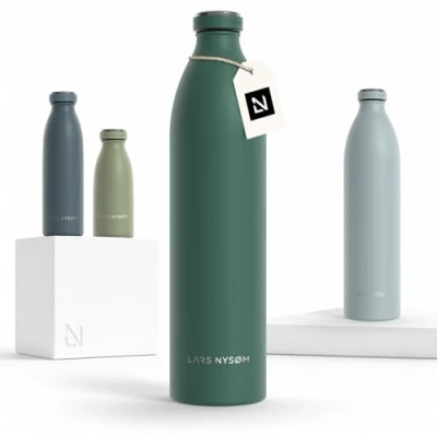 Obrázek LARS NYSØM láhev na pití z ušlechtilé oceli 350 ml, 500 750 1 l, 5 litru Termoska bez BPA vhodná pro sycené nápoje velká vodu odolná proti vytečení sport, outdoor (Bayberry,