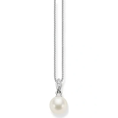 Obrázek Thomas Sabo Dámský řetízek s přívěskem stříbro 925 Perla bílá oválný výbrus zirkon 42 cm SCKE150060, Sterlingové stříbro, Kubická zirkonie