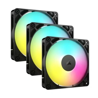 Obrázek CORSAIR RS120 ARGB 120mm PWM ventilátor spojení Daisy Chain nízká hlučnost magnetické ložisko Dome balení po třech kusech černý