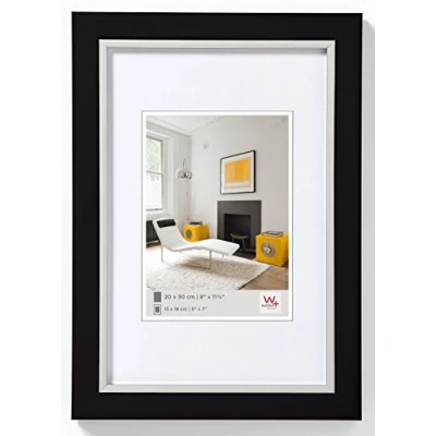 Obrázek walther design Rámeček černý 13 x 18 cm se stříbrnou vnitřní hranou Metro designový rám LO318B
