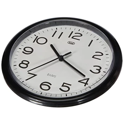 Obrázek Trevi OM 3301, nástěnné hodiny Quartz s tichým ručičkovým strojkem, průměr 24 cm, diskrétní a elegantní design, plast, kulatý formát, černé