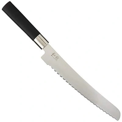 Obrázek KAI Wasabi Black nůž na chléb 23,0 cm délka čepele nerezová 6A/1K6 ušlechtilá ocel leštěná 58 (±1) HRC černá polypropylenová rukojeť se zoubkovaným ostřím Made in Japan