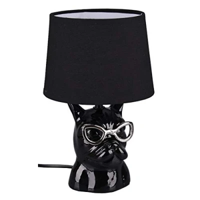 Obrázek Reality Leuchten Tischleuchte Dosy R50231002, Fuß Keramik Glänzend, Stoffschirm Schwarz, exkl. 1x E14