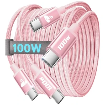 Obrázek USB C na kabel 100 W, [2 kusy 1 M+1M] 5A rychlonabíjecí PD 4. 0 nabíjecí Pro iPhone 16 15 Max, Samsung S24 S23 S22 S21, iPad Pro, MacBook
