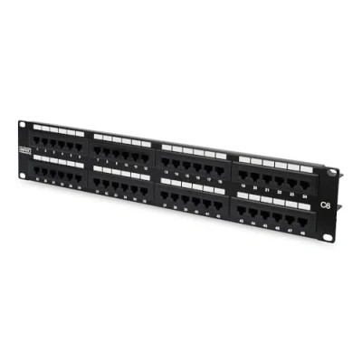 Obrázek DIGITUS Patchpanel 19 palců Cat 6 48 Port RJ45 nestíněný LSA Patch Feld Rack Montage 2HE černý