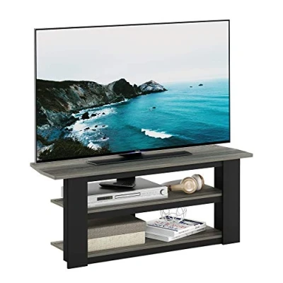 Obrázek Furinno Parsons televizní zábavní centrum se 3 patry, dřevo, dub šedá/černá, 34,04 x 41,91 cm