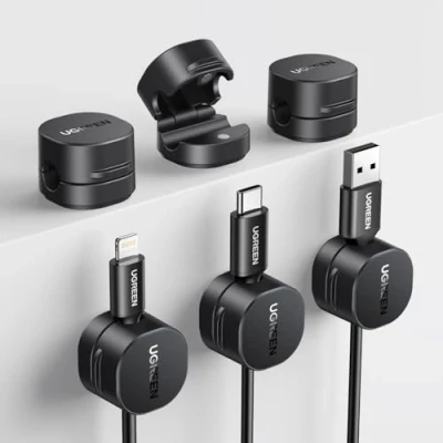Obrázek Ugreen 6 kusů držáků kabelů, magnetický samolepicí organizér ovládání jednou rukou, pro USB nabíjecí kabel, síťový kompatibilní s kabelem o délce až 7,5 mm