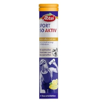 Obrázek Abtei Sport Iso aktivní doplněk stravy pro rychlé zásobování elektrolyty izotonický nápoj s citrónovou příchutí 1 x 15 šumivých tablet