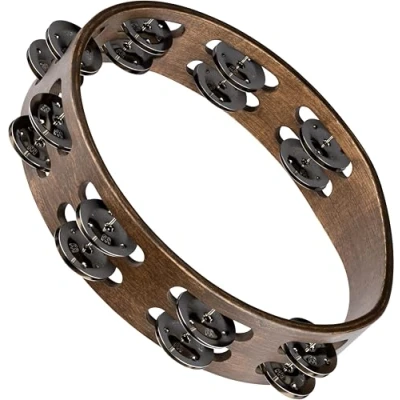 Obrázek Meinl Percussion TA2WB dřevěná tamburína s přezkami z ušlechtilé oceli (2řadá, průměr 25,4 cm (10 palců) vlašský ořech hnědý