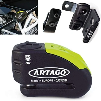 Obrázek Artago 30X1 Pack Bremsscheibenschloss mit Alarm 120db Hohe Sicherheit + Halterung für BMW (R1250GS, R1200GS, F850GS, F750GS, F700GS, G310GS, F900XR), SRA und Sold Secure Gold homologiert, Schwarz/gelb