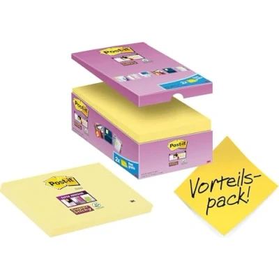 Obrázek Post it Poznámkové bločky se super samolepkami, žluté, 14 bloků + 2 zdarma, 76 mm x 127 mm, propagace, 90 listů na jeden blok extra silně lepicí poznámkový pro seznamy úkolů a vzpomínky