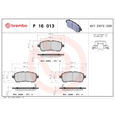 Obrázek Brembo P 16 013 sada brzdového obložení, kotoučová brzda (4dílná)