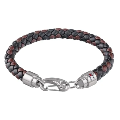 Obrázek Tommy Hilfiger Jewelry kožený náramek pro muže, černá a hnědá 2790047, Kůže, ušlechtilá ocel, Bez drahokamu