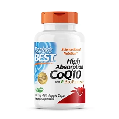 Obrázek Doctor&#039;s Best, Vysoce absorpční CoQ10 s bioperinem, 100 mg, 120 veganských kapslí, rostlinné, koenzym Q10, laboratorně testováno, bez lepku, genetického inženýrství