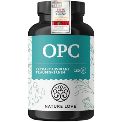 Obrázek NATURE LOVE® Extrakt z hroznových jader OPC 180 kapslí vysoká dávka s extraktem 800 mg v denní dávce francouzských hroznů přírodním vitamínem C laboratorně testováno, veganské, vyrobeno