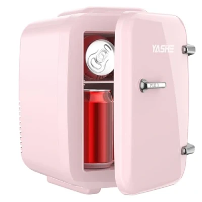 Obrázek YASHE mini chladnička, 4litrová chladnička na kosmetiku, nápoje, 220 V AC / 12 DC, termoelektrické chlazení a topení, malá pro ložnici, kancelář, obytný domov, auto (růžová)