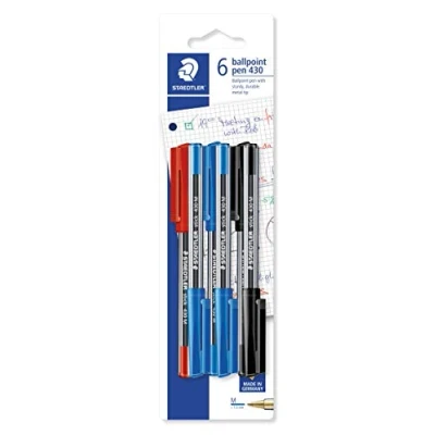 Obrázek STAEDTLER 430 MSBK6D stick kuličkové pero šířka linky M, 0,45 mm, víčko a klip v barvě psaní, 6 kusů na blistrové kartě