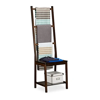 Obrázek Relaxdays, Věšák na oblečení, stojan ručníky, pánský sluha, bambus, v x š h: cca 133 40 42 cm, tmavě hnědý držák cm