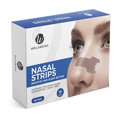 Obrázek Welsberg Náplast na nos 90 kusů velikost M nosní strie proti chrápání lepší dýchání ochrana chrápání, 55 x 16 mm