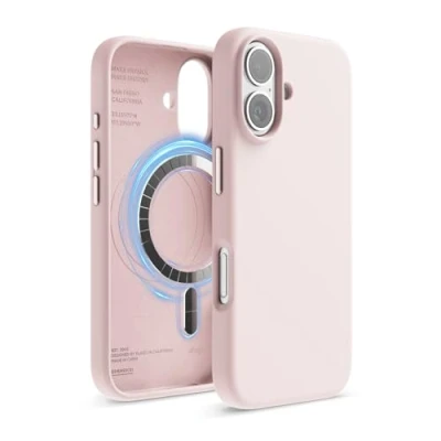 Obrázek elago Magnetické silikonové pouzdro kompatibilní s iPhone 16 6,1 palce, veškerým příslušenstvím MagSafe zabudované magnety, silikon Soft Grip, nárazuvzdorné (oválná růžová)