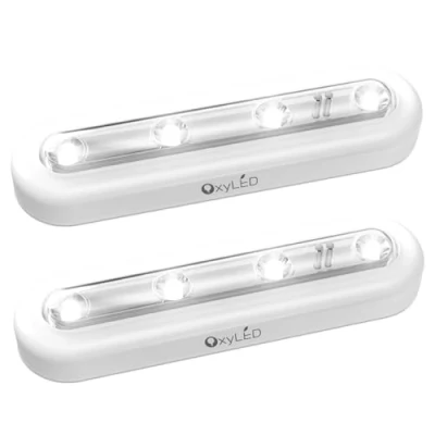 Obrázek LED osvětlení skříně, 4 dotykové světlo, přitažlivé stisknutí, bezdrátové noční světlo na schodiště, světelná deska lze nastavit 140 (2 balení, bílá