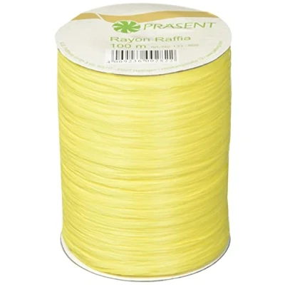 Obrázek PRÄSENT Rayon Raffia lýková stuha žlutá, 100 m dekorační pro zabalení dárků, zdobení a tvoření slavnostních dekorací, zvláštní příležitosti