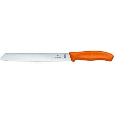 Obrázek Victorinox, Swiss Classic, profesionální nůž na chleba, extra ostrá čepel, vlnitý brus, 21 cm, robustní plastová rukojeť, nerezová ocel, oranžový