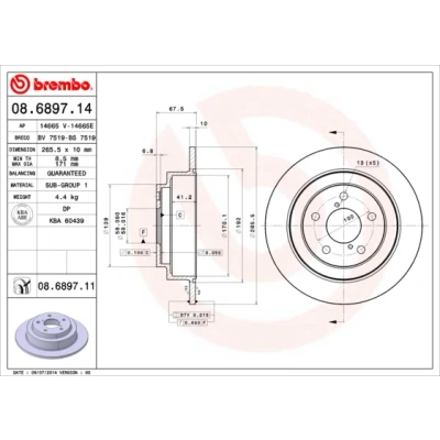 Obrázek Brembo 08.6897.11 zadní brzdový kotouč s UV lakováním, počet 2