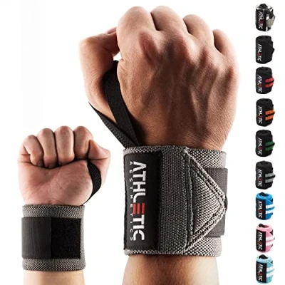 Obrázek ATHLETIC AESTHETICS Bandáže na zápěstí Fitness Wrist Wrap (45 cm v páru) bandáž pro silový trénink, fitness, kulturistiku, crossfit opěrka (tmavě šedá)