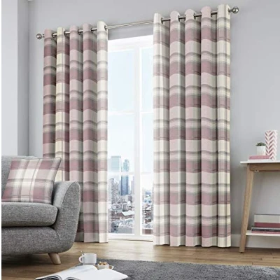 Obrázek Fusion Home Furnishings Balmoral Check Paar Ösenvorhänge, Cotton, Blush, 168 x 229cm