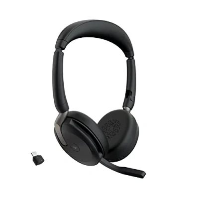 Obrázek Jabra Evolve2 65 Flex Stereo Bluetooth Headset mit Wireless Charging Pad, geräuschunterdrückender ClearVoice Technologie und hybrider ANC für MS Teams zertifiziert Schwarz