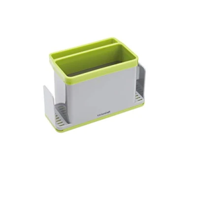 Obrázek Kitchen Craft Spülutensilien Behälter, für Schwämme, Lappen, Spülmittel, aus Kunststoff, Grau Grün, mehrere Fächer, Abtropfschale, 12 cm x 19,5 9