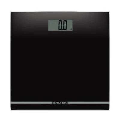 Obrázek Salter 9205 BK3R Digitale Badezimmerwaage Körpergewichtswaage mit 180kg/400lbs, Personenwaage Schlankes Glas Plattform, Gut lesbare LCD Anzeige, Step On Aktivierung, Schwarz, Wiegt kg/st/lbs