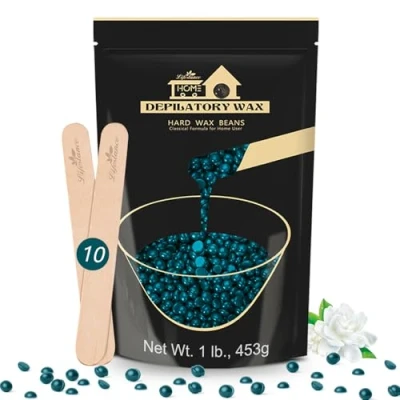 Obrázek Lifestance 450 g voskových perel formulované pro začátečníky, voskové perly s 10 dřevěnou špachtlí na depilaci, zelený vosk, jemné vlasy, obličej, obočí, paže, prsty a