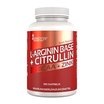 Obrázek BIOMENTA L arginin + citrulin 150 kapslí argininu citrulinu ve vysokých dávkách s argininovou bází, citrulinem malátem, BCAA a zinkem prémiová kvalita