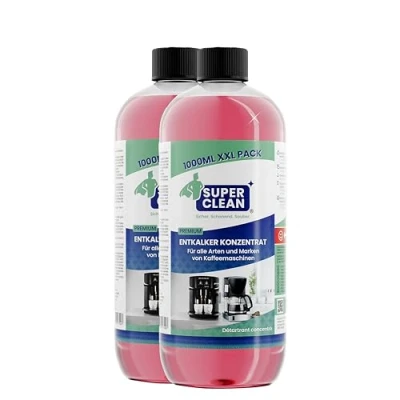 Obrázek SUPER CLEAN 2x 1000 ml univerzální odvápňovač plně automatický kávovar tekutý pro všechny stroje a značky 20x odvápnění efektivní kávovarů, rychlovarných konvic sprch