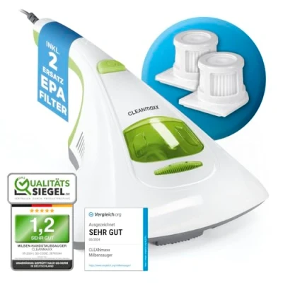 Obrázek CLEANmaxx Ruční vysavač roztočů ničí až 99 % všech efektivní, čištění bez chemikálií pomocí UV C světla perfektní také pro alergiky k vysávání a dezinfekci matrací