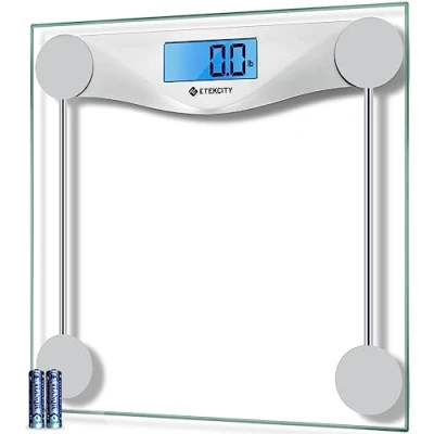 Obrázek ETEKCITY Personenwaage digital, Gewichtswaage mit großer blauen LCD Hintergrundbeleuchtung, hochpräzise Messungen, 6 mm gehärtetes Glas, 180 kg, Silber, 1 Stück (1er Pack)
