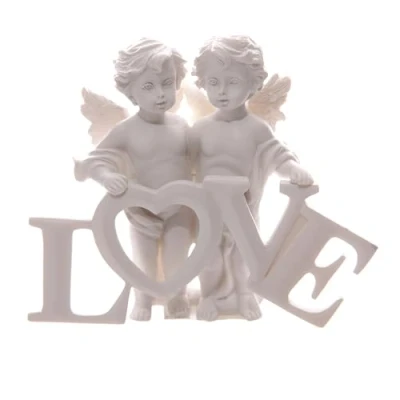 Obrázek Puckator Cherubs Pair Holding Letters andělské dvojice s písmeny Love, umělá pryskyřice, bílá, 11,5 x 4 9,5 cm