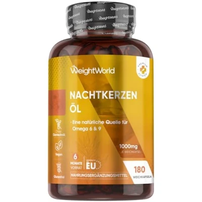 Obrázek Pupalkový olej kapsle veganské s Omega 6 &amp; 9 mastnými kyselinami 1000 mg v jedné měkké tobolce zásoba měsíců 180 z pupalky Evening Primrose Oil GLA a kyselinou linolovou WeightWorld