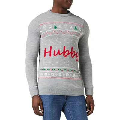 Obrázek FM London Pánský Novelty Christmas svetr, Šedá (Hubby), s