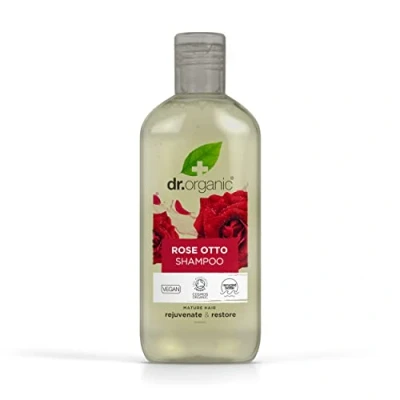 Obrázek Dr Organic Šampon Rose Otto, pro muže a ženy, přírodní, veganský, bez pokusů na zvířatech, parabenů SLS, recyklovatelný z plastu vázaného v moři, recyklovaný, certifikovaný bio 265 ml