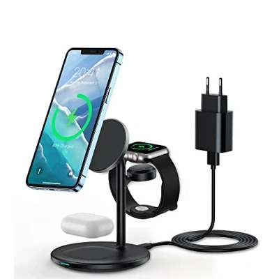 Obrázek Indukční nabíjecí stanice 3 v 1 Pro přístroje Apple kompatibilní s nabíječkou Mag Safe iWatch Ultra/8/7/SE/6/5/4/3, AirPods, 15 W iPhone 15/14/13/12 Max/Plus/Pro/Mini, bezdrátový